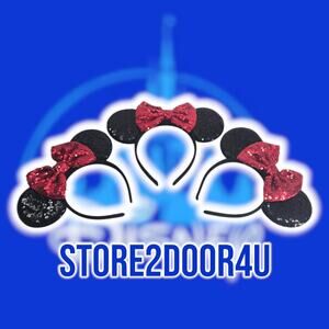 Lot Of 3 Disney Park Minnie Mouse ears bow black and red sequined headbands